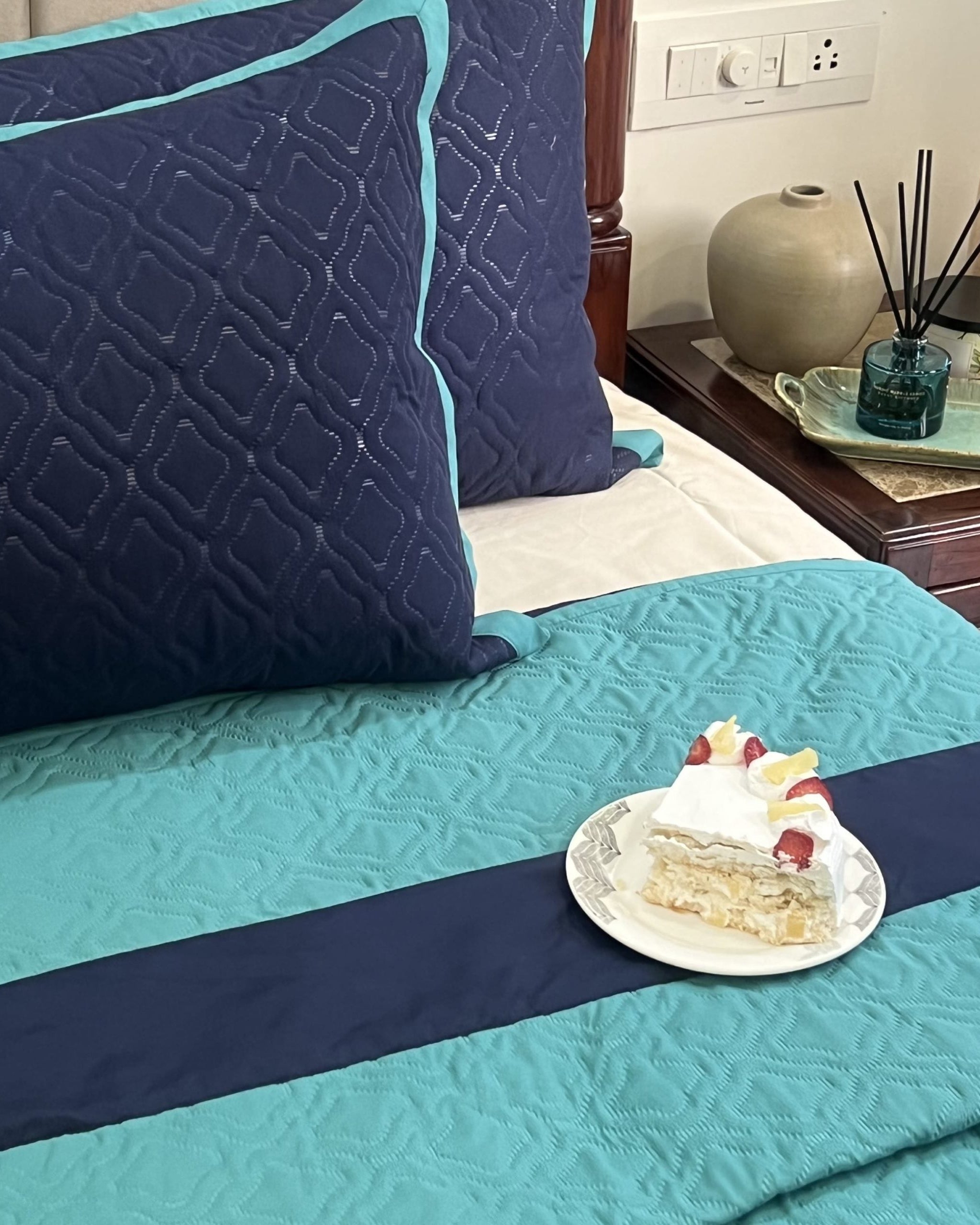Quilted Navy Turquoise Bedspread