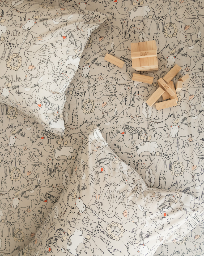 Beige Jungle Junior Printed Bedsheet