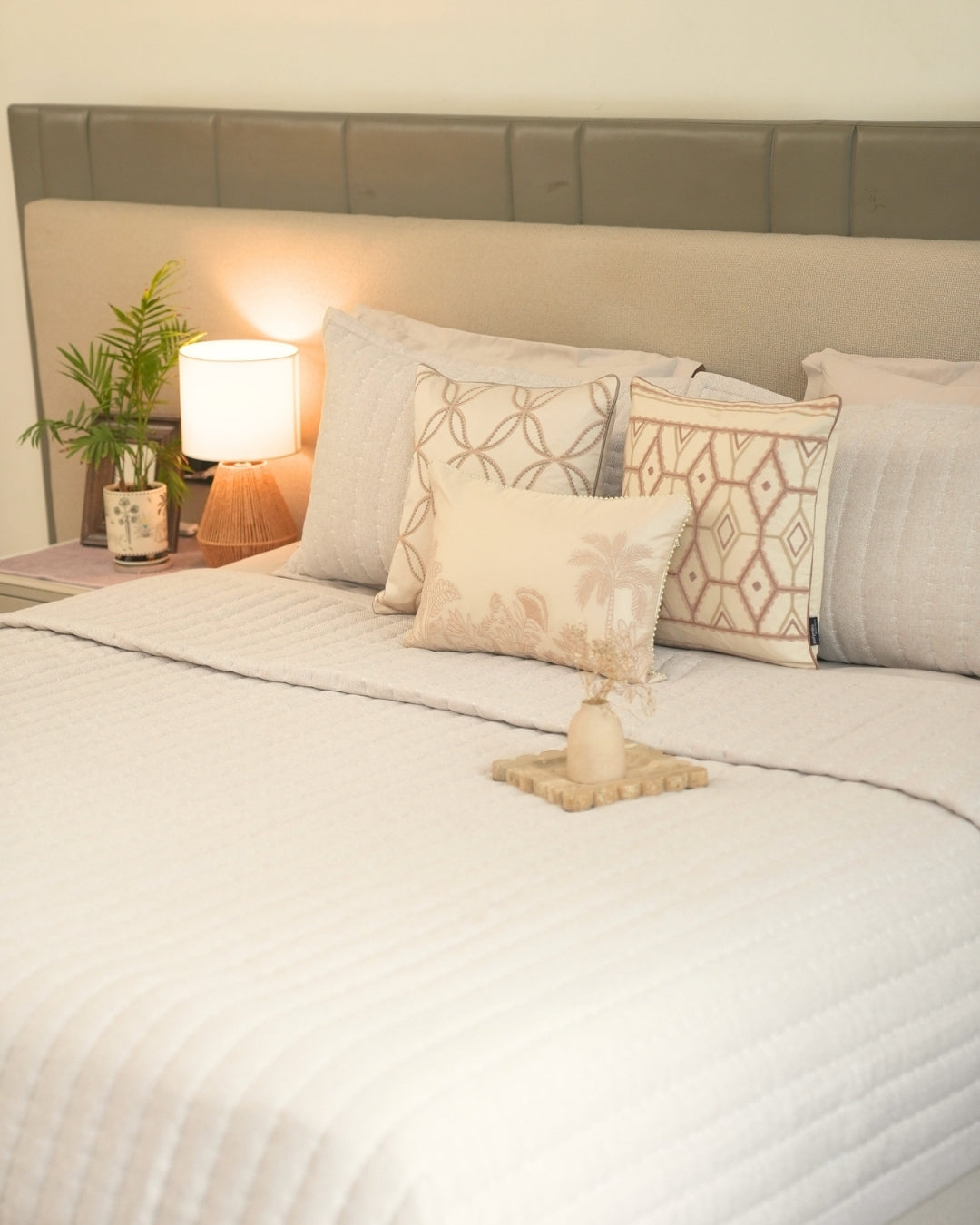 Lumina Beige Quilted Bedspread Set