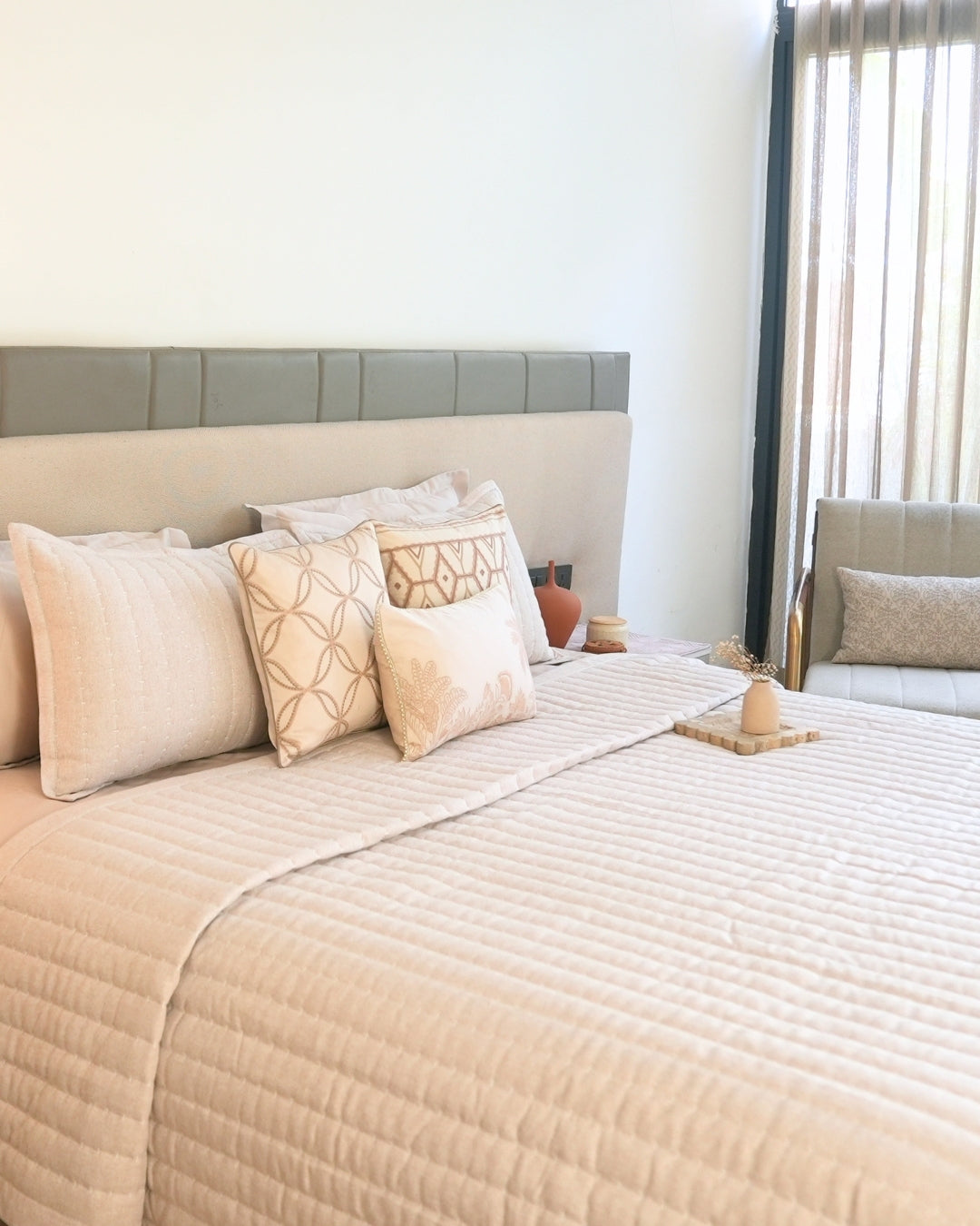 Lumina Beige Quilted Bedspread Set