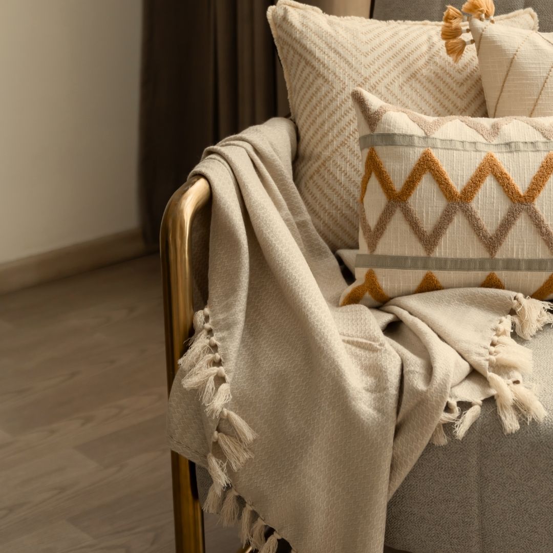 Marbella Clay Woven Throw with Cushion Covers