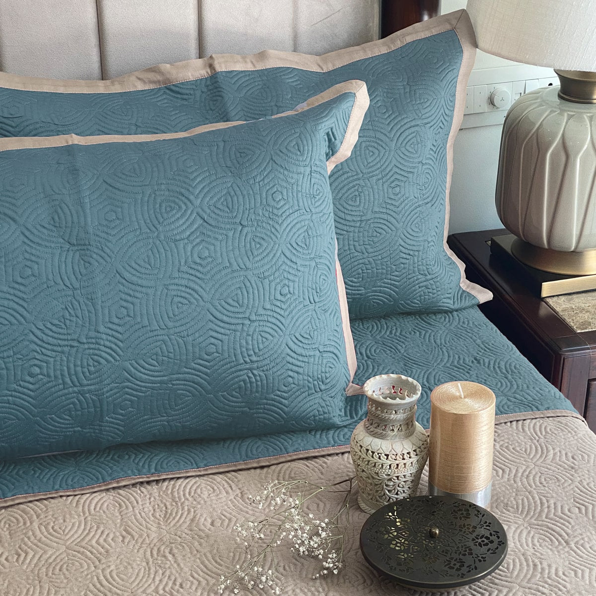 Orbit Teal and Taupe Pillow Cover