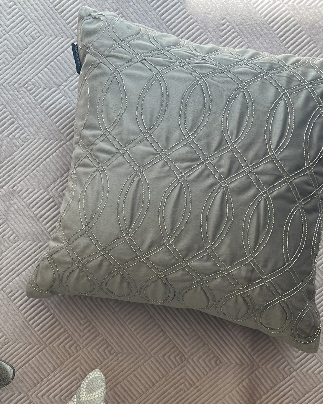 Decorative Pandora Silver Velvet Hand Embroidered Cushion Cover 16x16