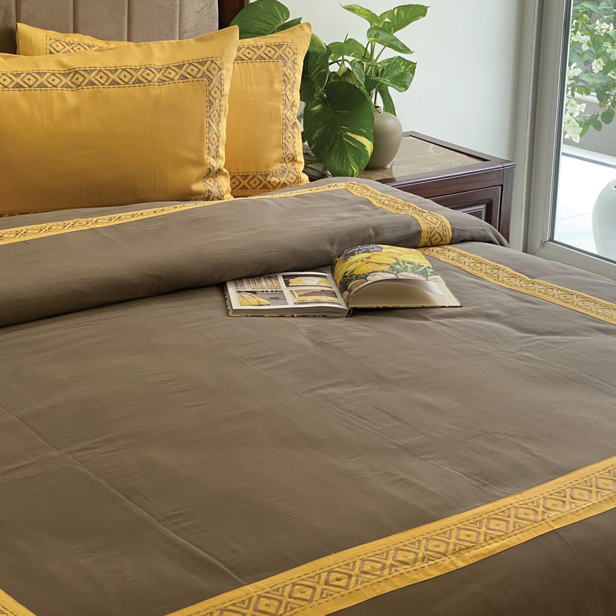 Prism Butter Cup Yellow and Olive Grey Dreams Duvet Cover Set