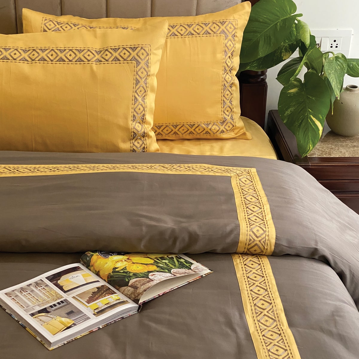 Prism Butter Cup Yellow and Olive Grey Dreams Duvet Cover