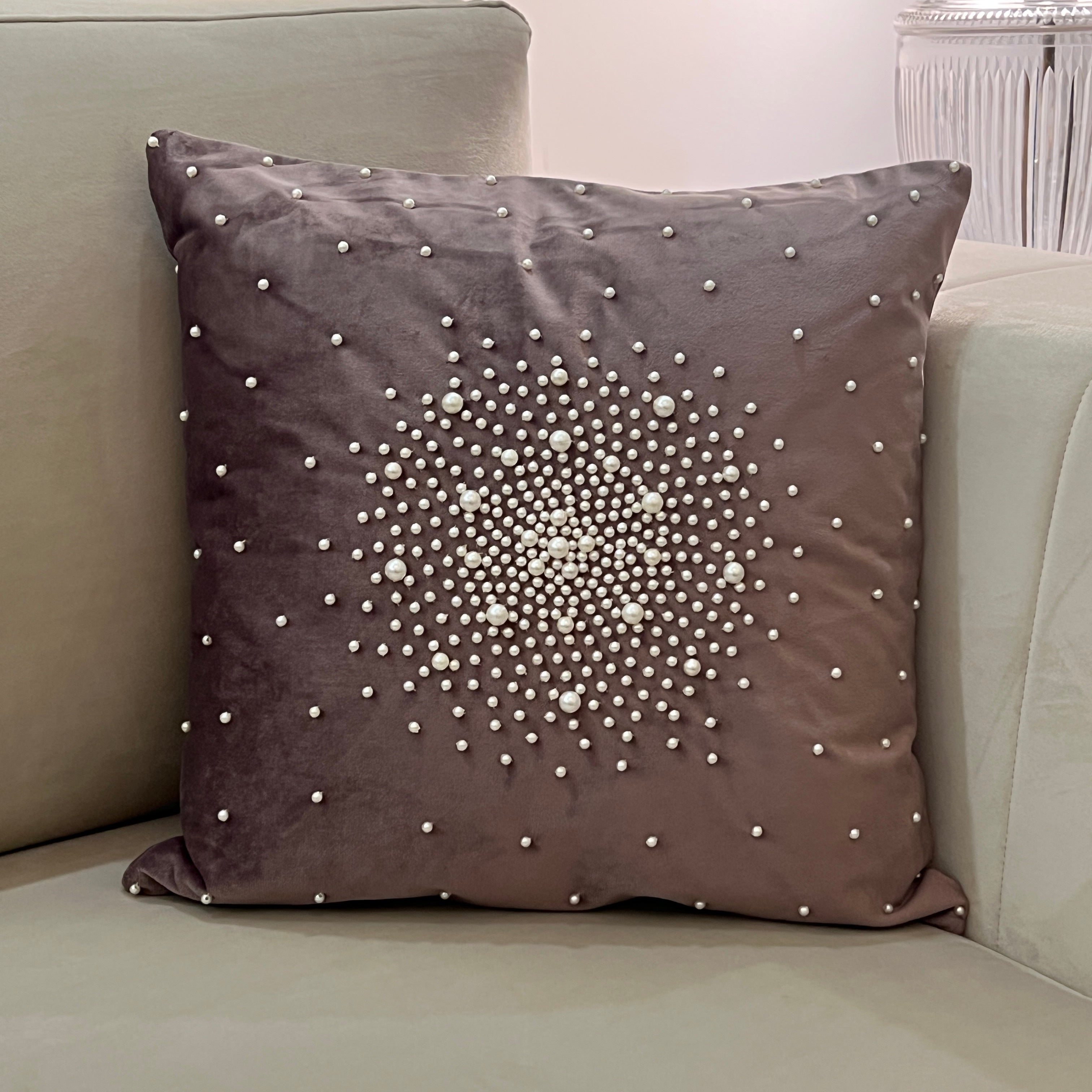 Decorative Pearl Lilac Velvet Cushion Cover 16x16
