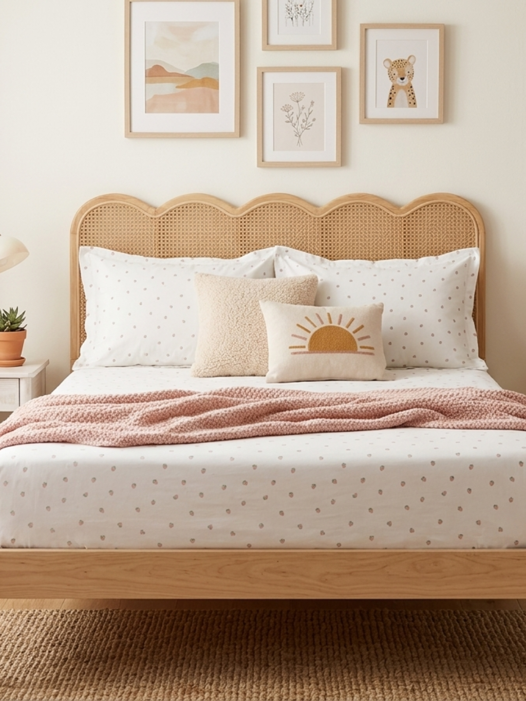Pink Berry Ivory Printed Cotton Kids Bedsheet Set
