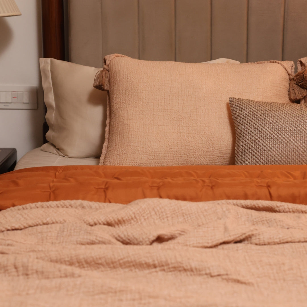 Rust Double Bed Reversible Heavy Winter Downfill Micro Peach Quilt