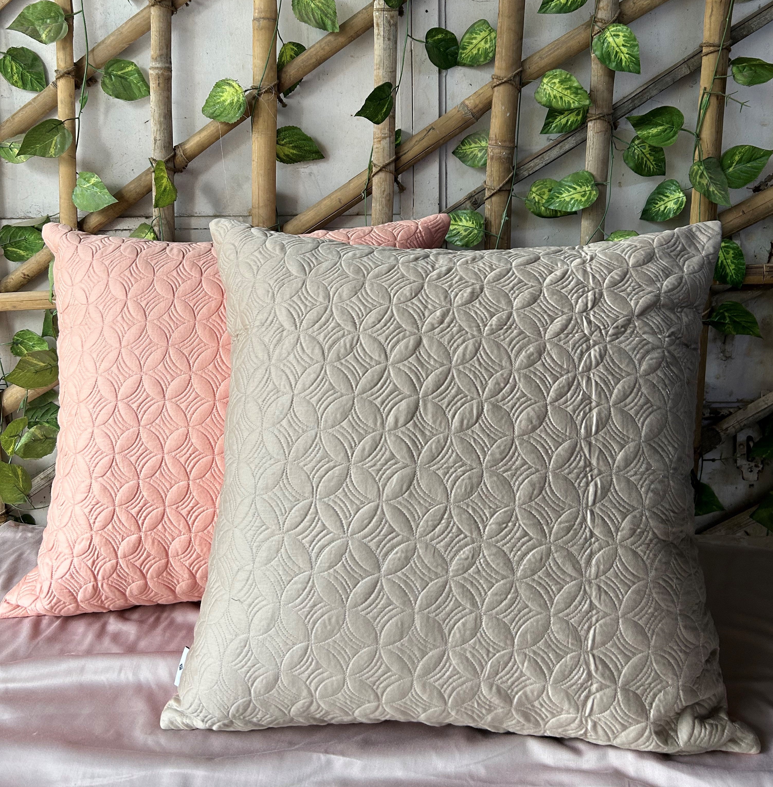 Coral and Beige Quilted Reversible Cotton Euro Sham