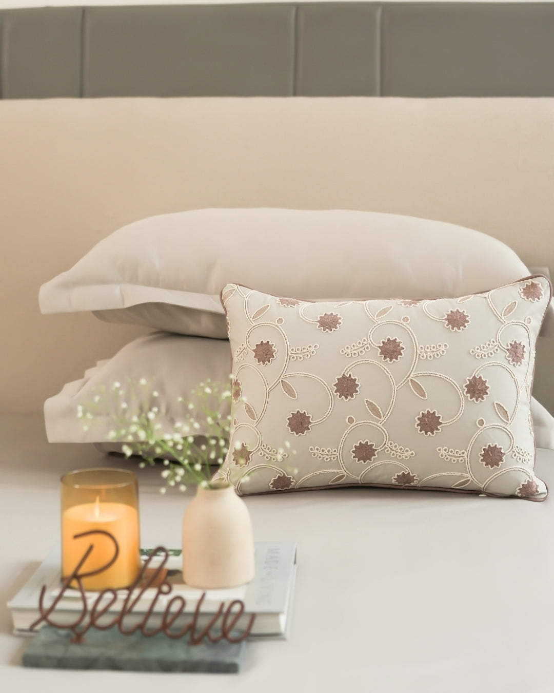 Anaya Beige 1000TC Cotton Rich Lorenza Bedsheet Set in Gift Box (5 PC Set)