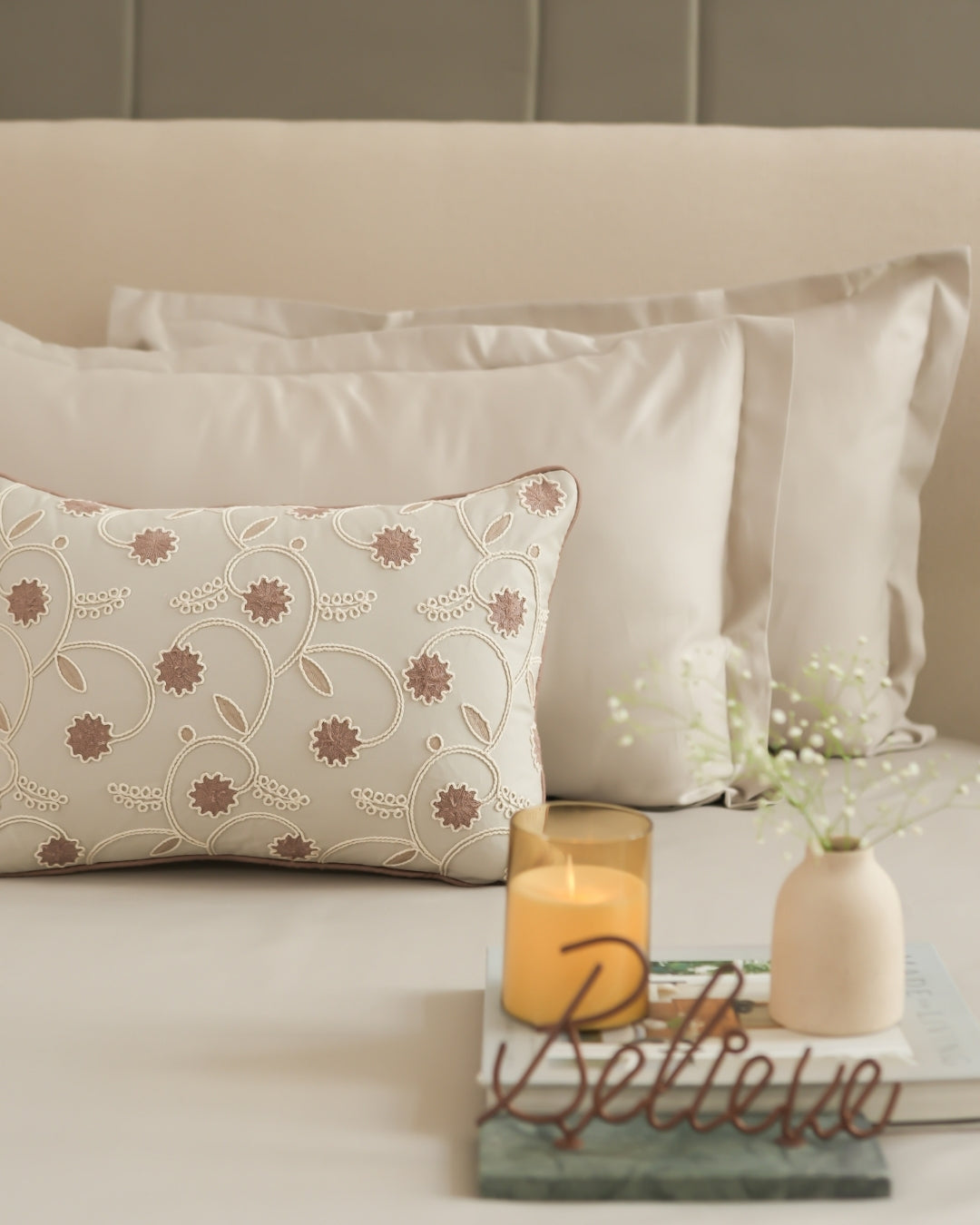 Anaya Beige 1000TC Cotton Rich Lorenza Bedsheet Set in Gift Box (5 PC Set)