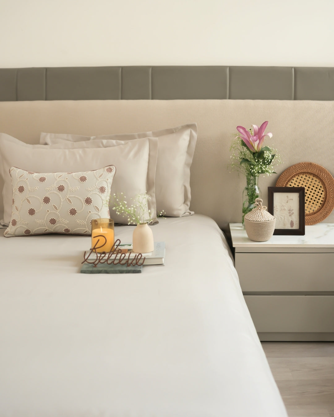 Anaya Beige 1000TC Cotton Rich Lorenza Bedsheet Set in Gift Box (5 PC Set)