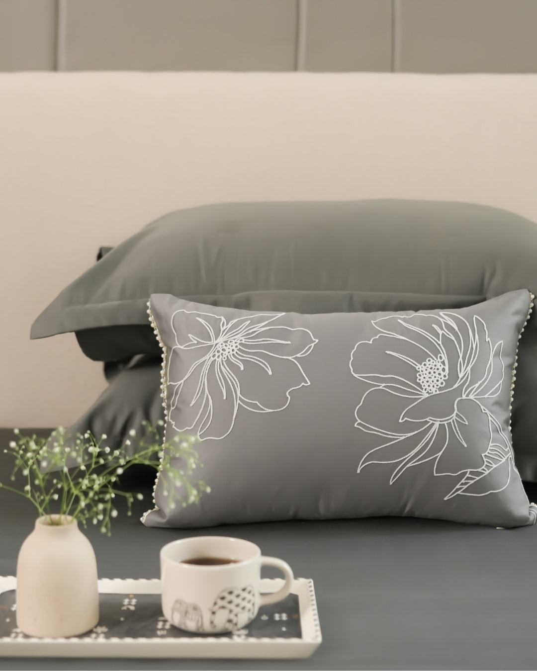 Blume Dark Grey 1000TC Cotton Rich Lorenza Bedsheet Set in Gift Box (5 PC Set)