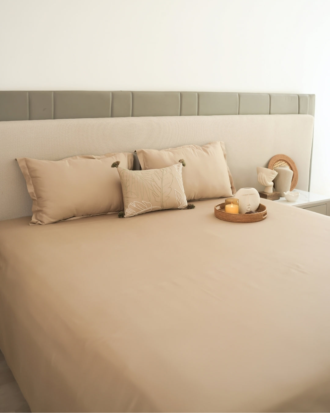 Clara Sand 1000TC Cotton Rich Lorenza Bedsheet Set in Gift Box (5 PC Set)