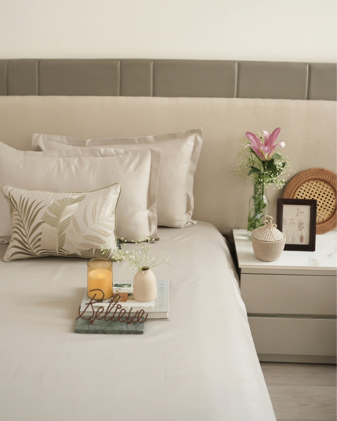 Palmea Beige 1000TC Cotton Rich Lorenza Bedsheet Set in Gift Box (5 PC Set)