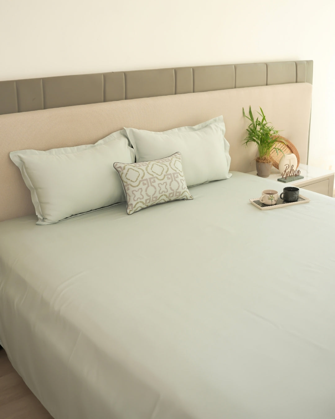 Zyra Sage Green 1000TC Cotton Rich Lorenza Bedsheet Set in Gift Box (5 PC Set)