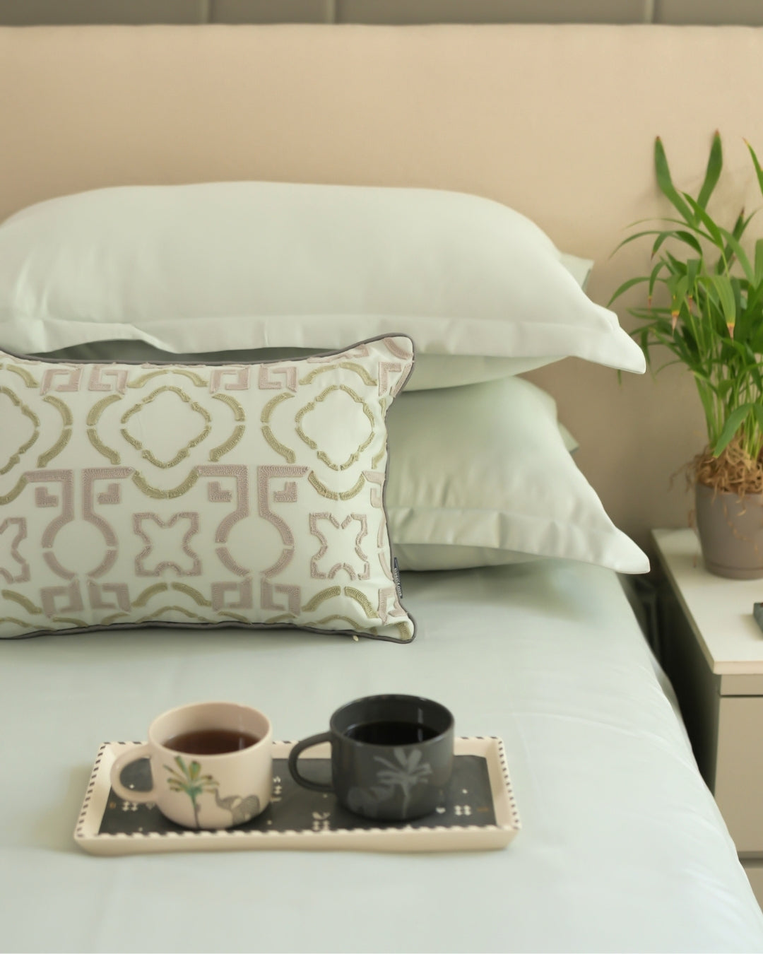 Zyra Sage Green 1000TC Cotton Rich Lorenza Bedsheet Set in Gift Box (5 PC Set)