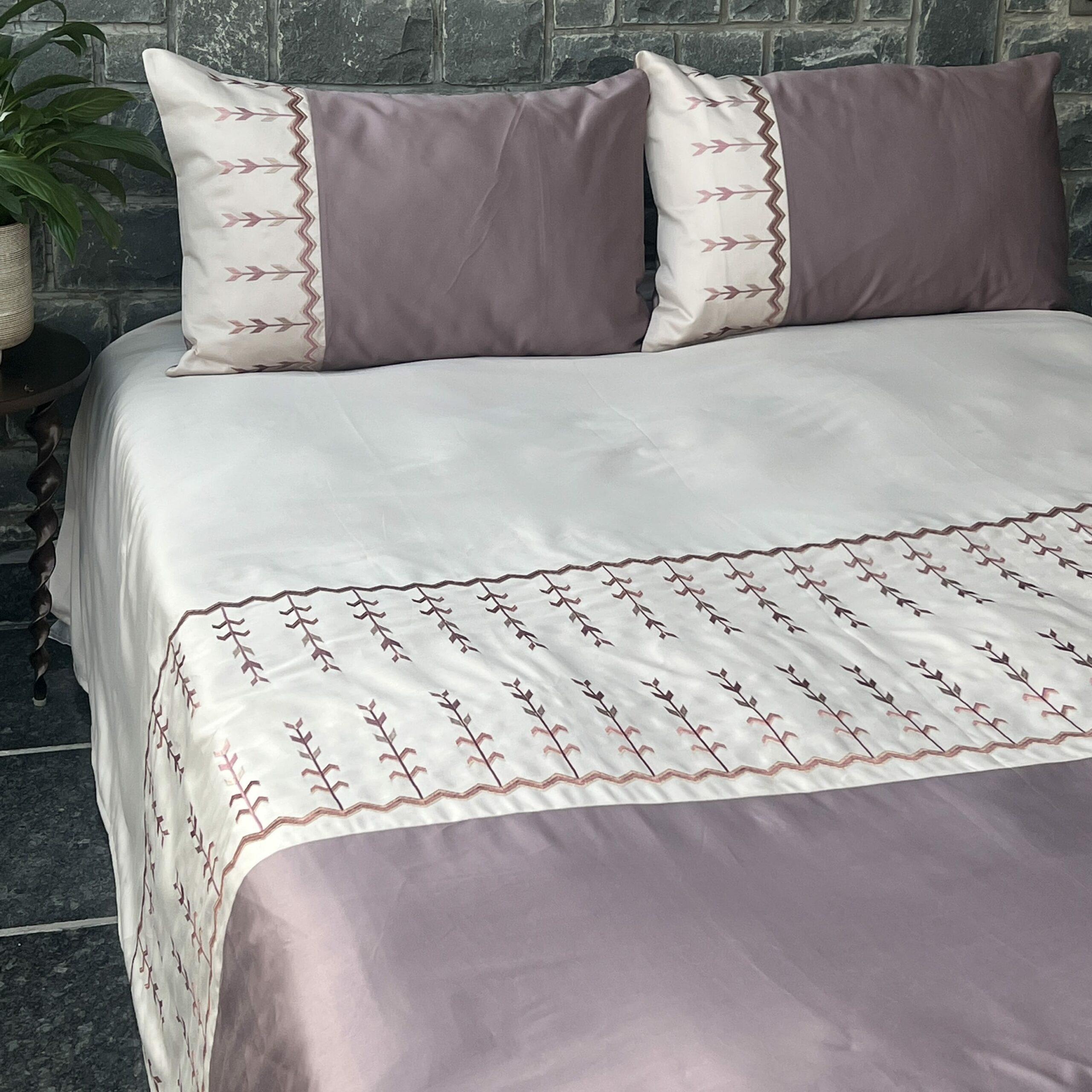 Aero Buff and Old Rose Embroidered Bedsheet Set