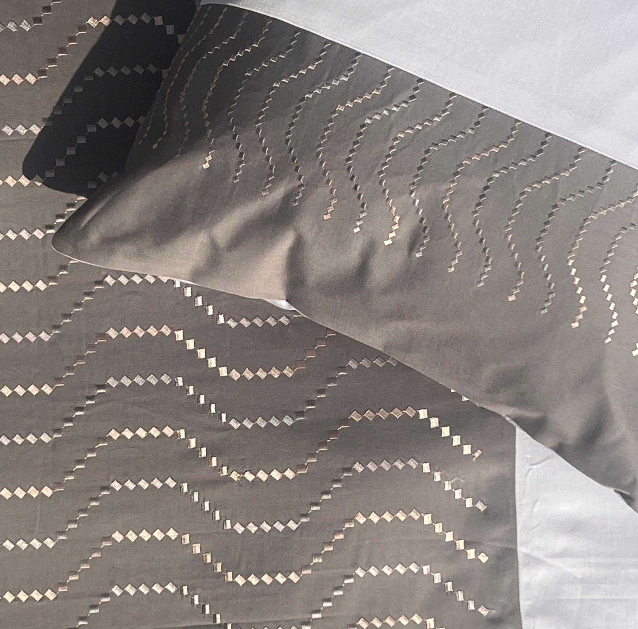 Elvis Elephant Grey and Smoke Blue Embroidered Bedsheet Set