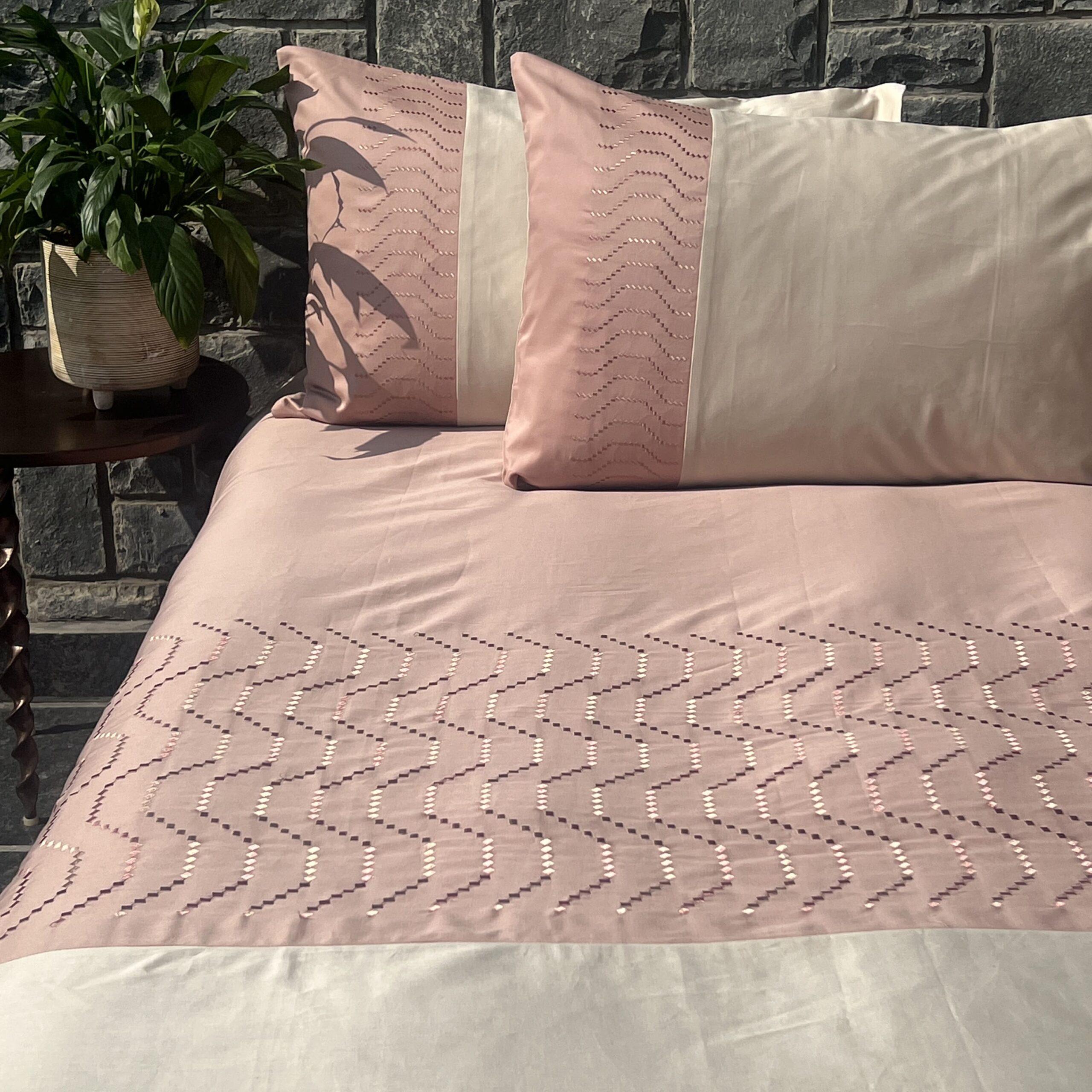 Elvis Rose and Oats Beige Embroidered Bedsheet Set
