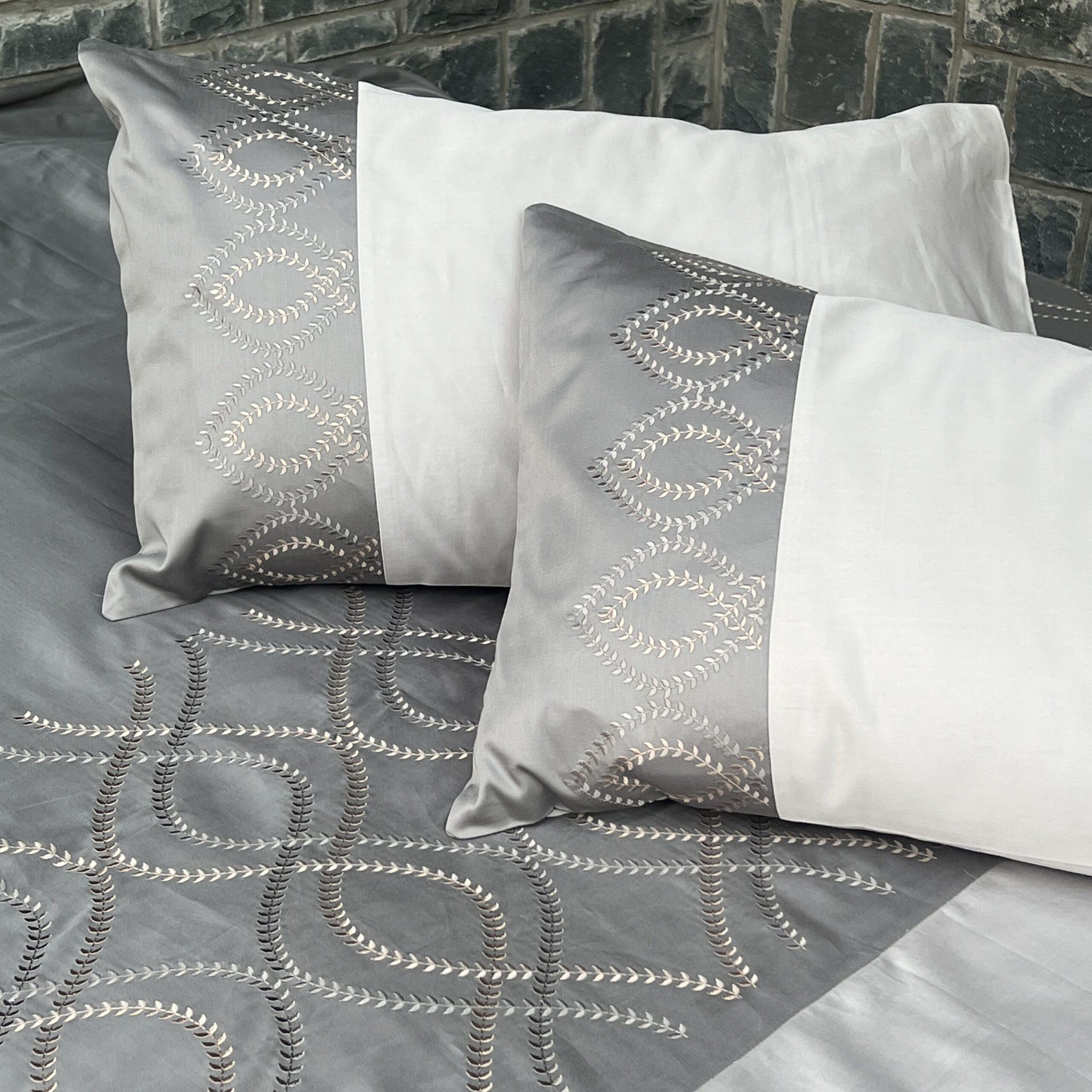 Exon Slate and Pearl Grey Embroidered Bedsheet Set