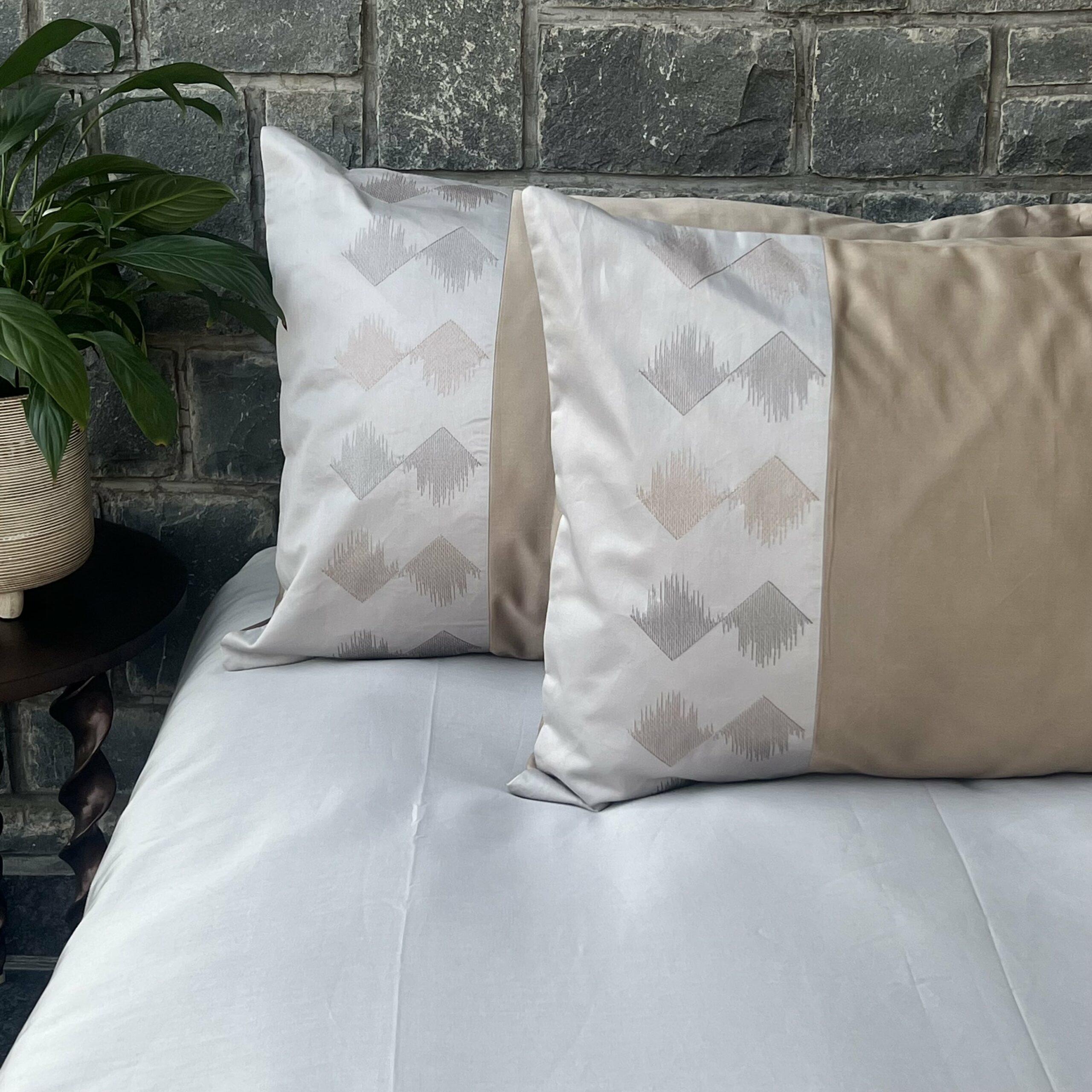 Peak Pearl Grey and Sand Embroidered Bedsheet Set