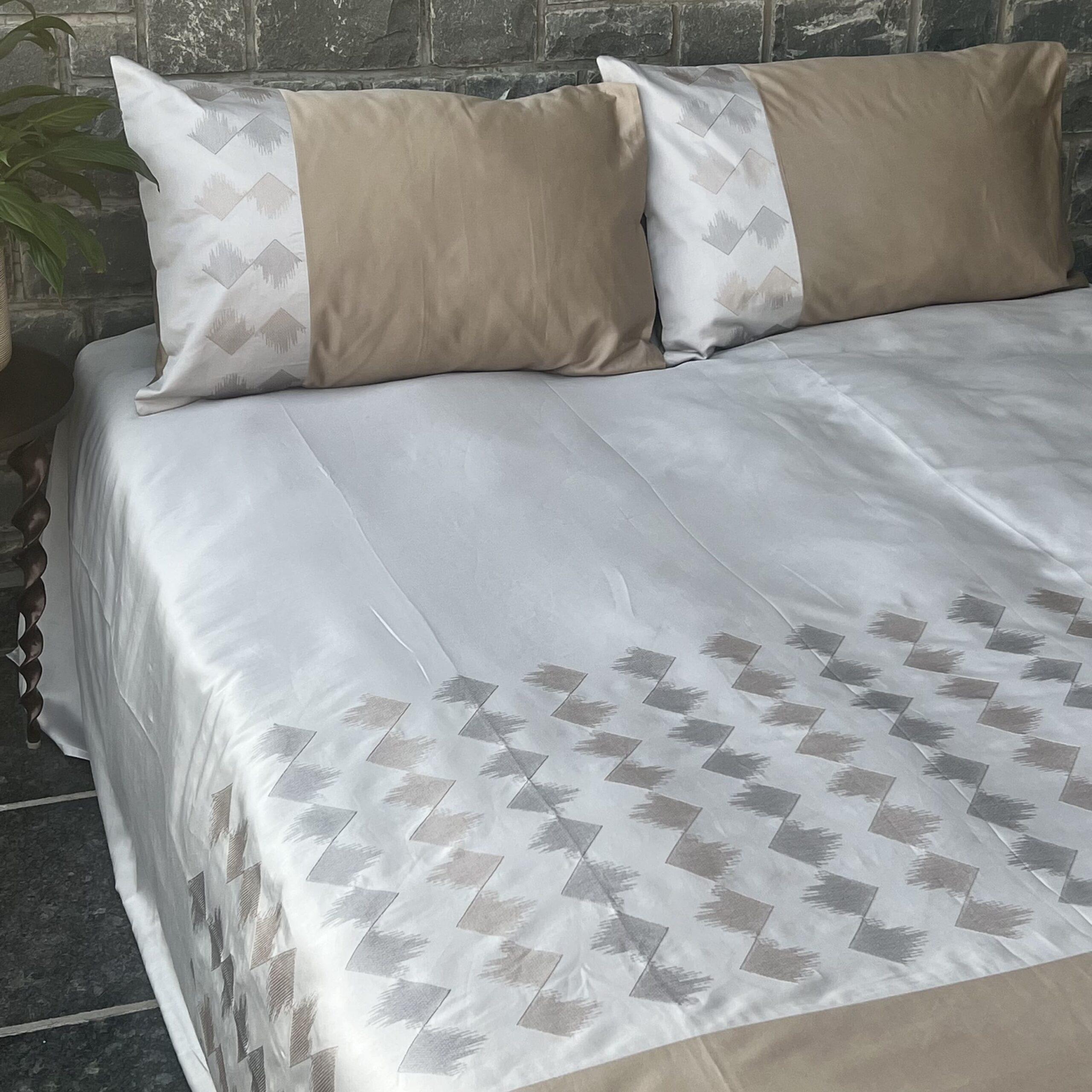 Peak Pearl Grey and Sand Embroidered Bedsheet Set