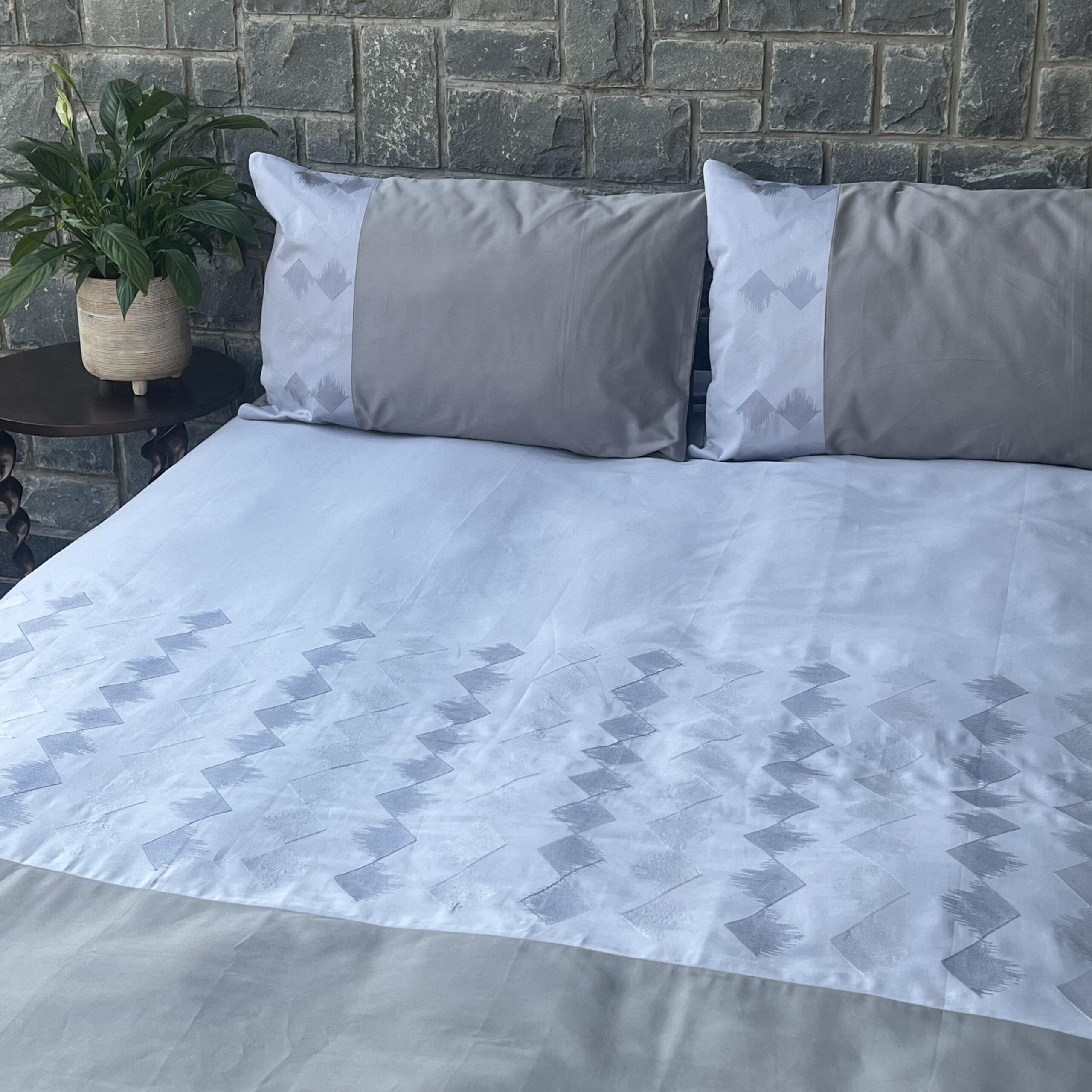 Peak Smoke Blue and Slate Embroidered Bedsheet Set