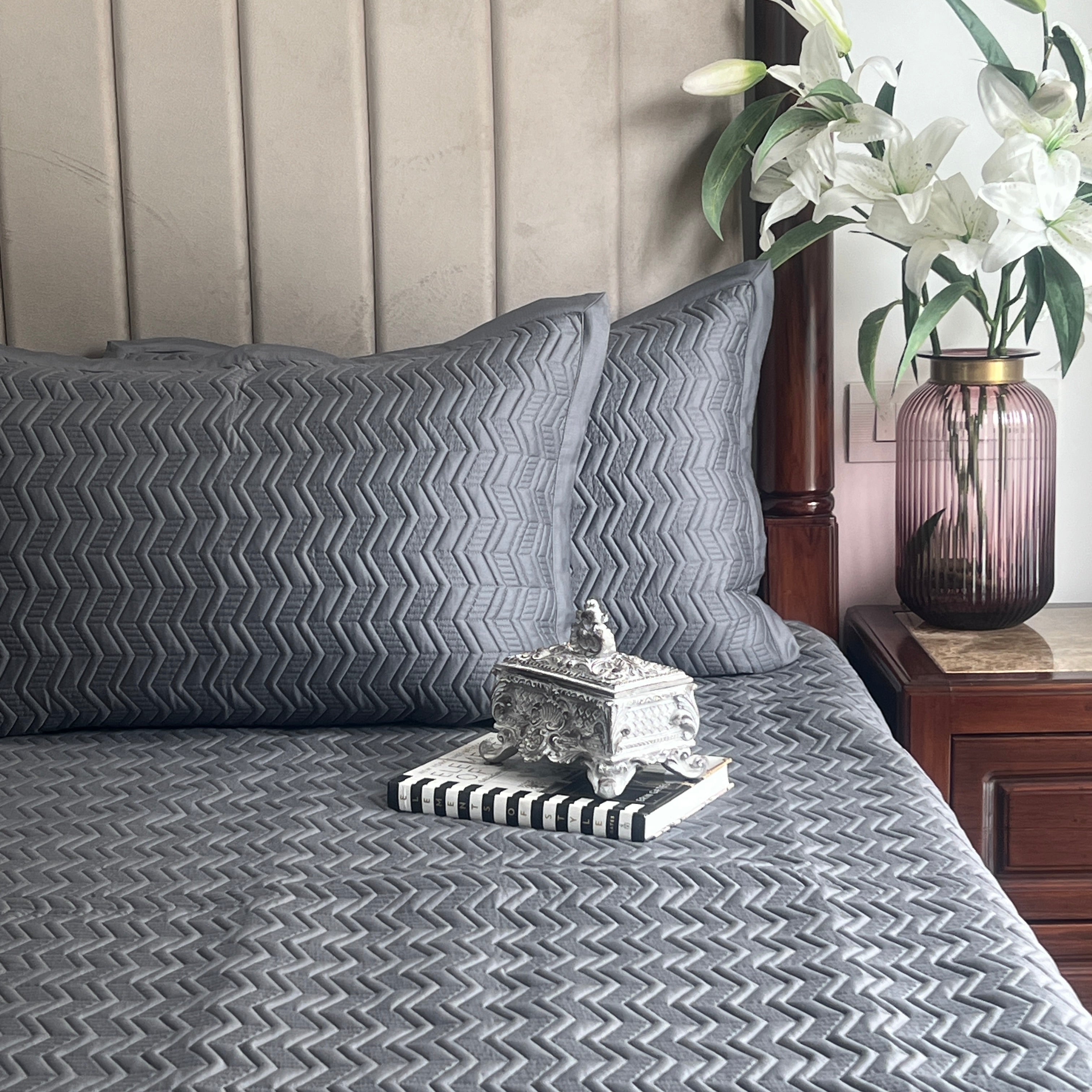 Dark Grey Donna Cotton Reversible Bedspread