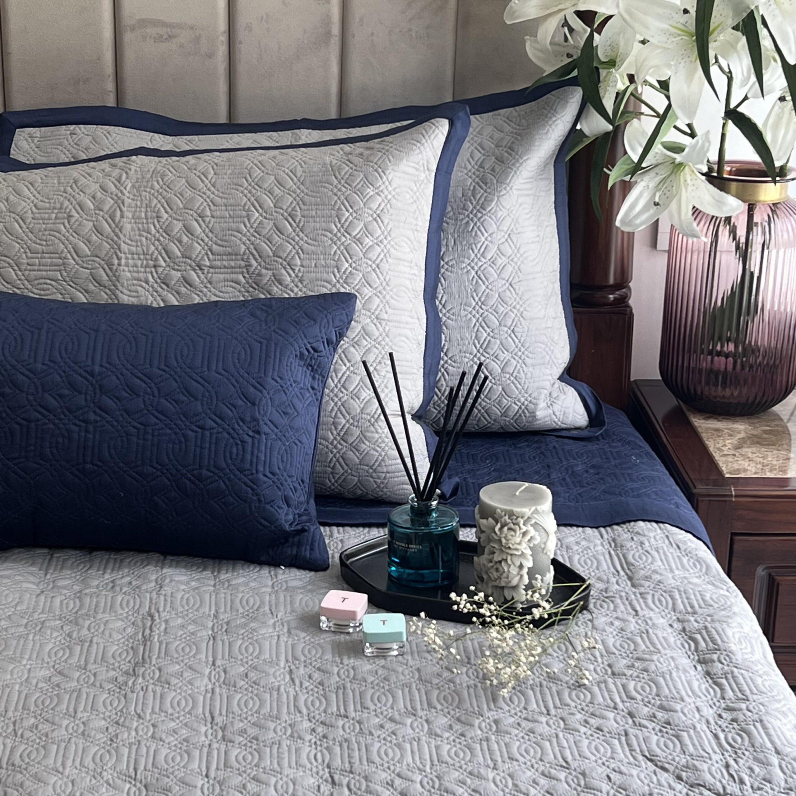 Navy and Grey Imperial Cotton Reversible Bedspread
