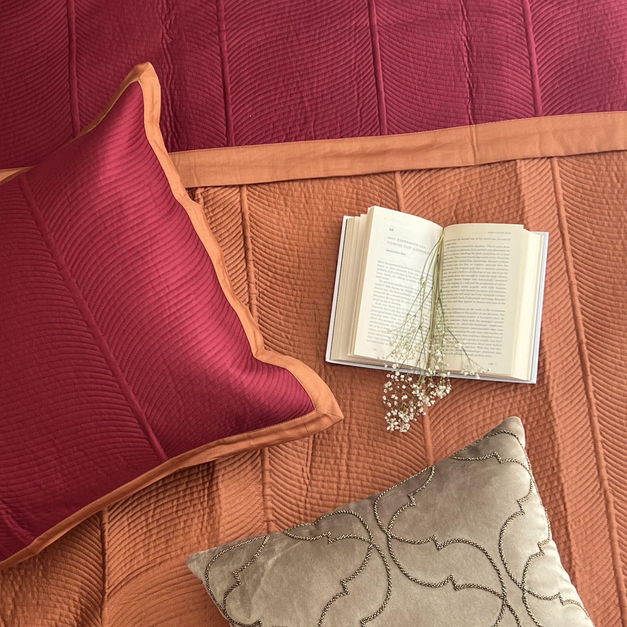 Maroon and Rust Rosette Cotton Reversible Bedspread