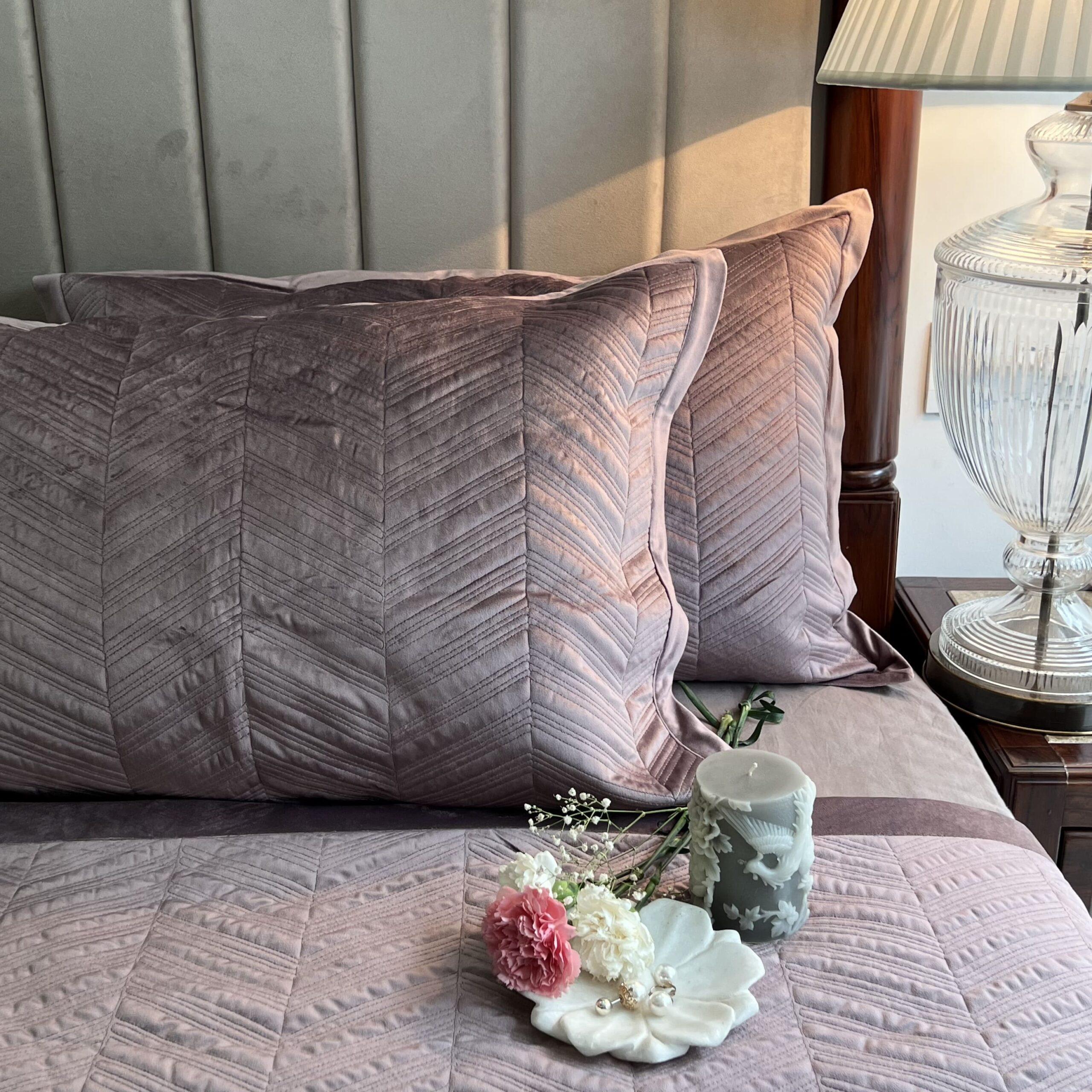 Herringbone Lilac Velvet Bedspread