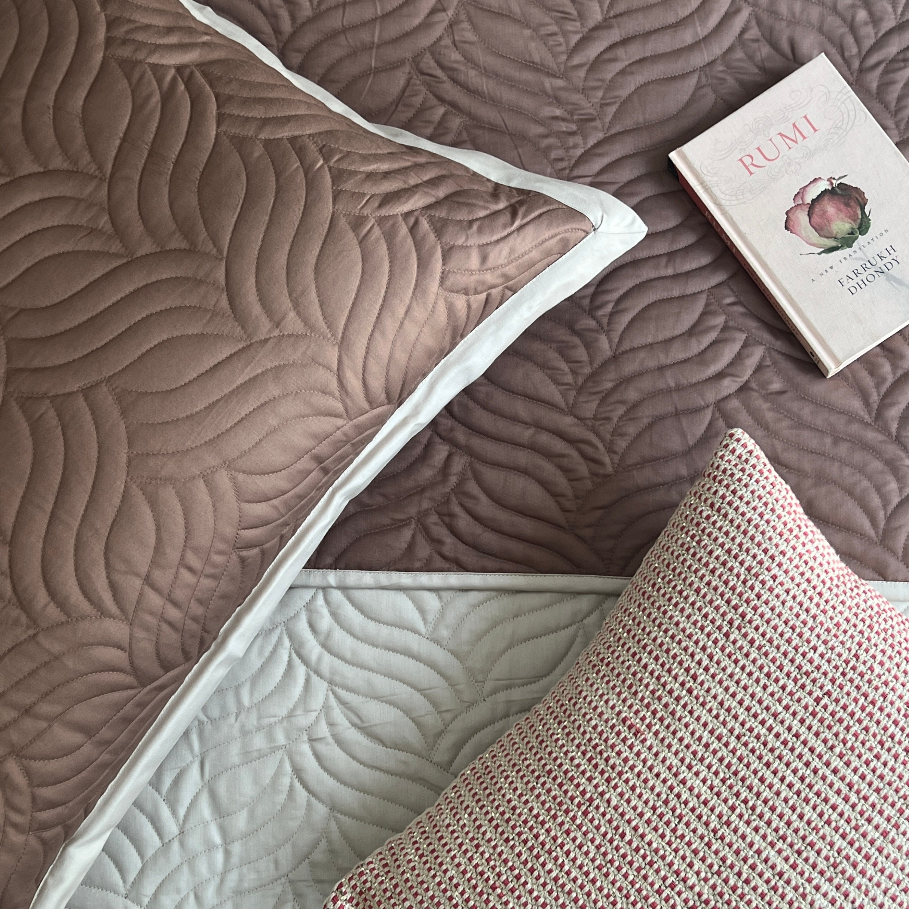 Quilted Brandy Rose and Beige Comber Reversible Bedspread