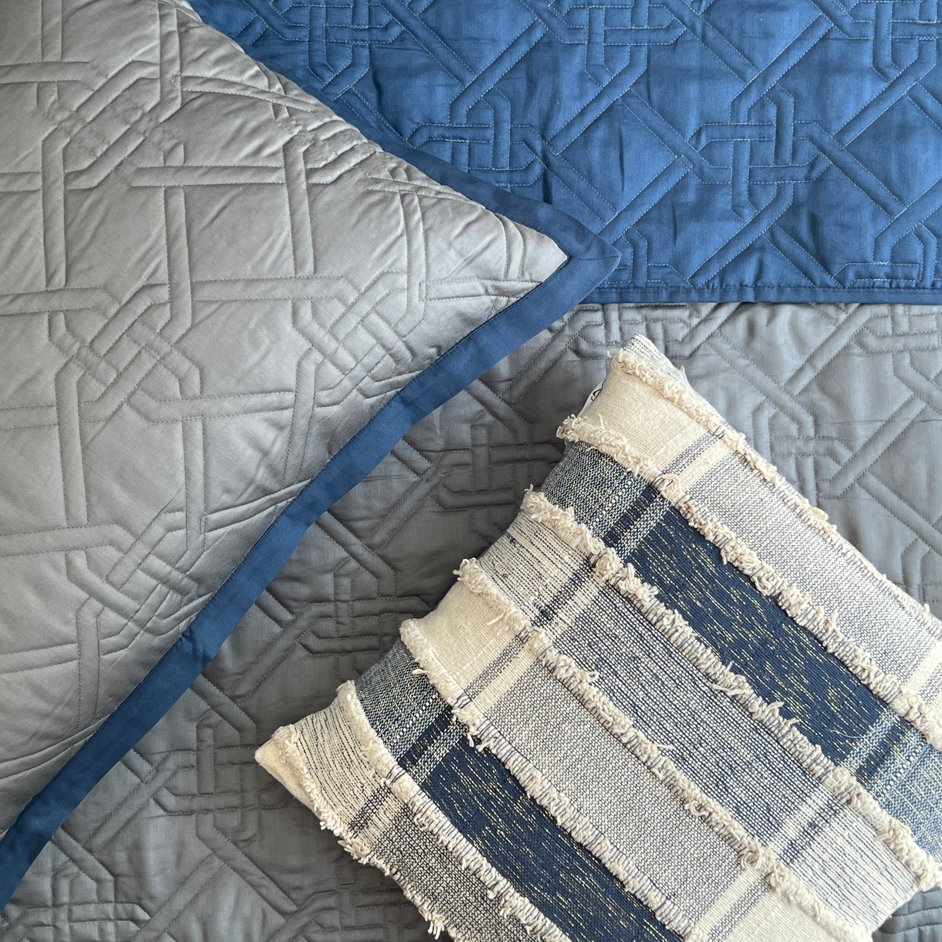 Quilted Navy and Dark Grey Gizmo Reversible Bedspread