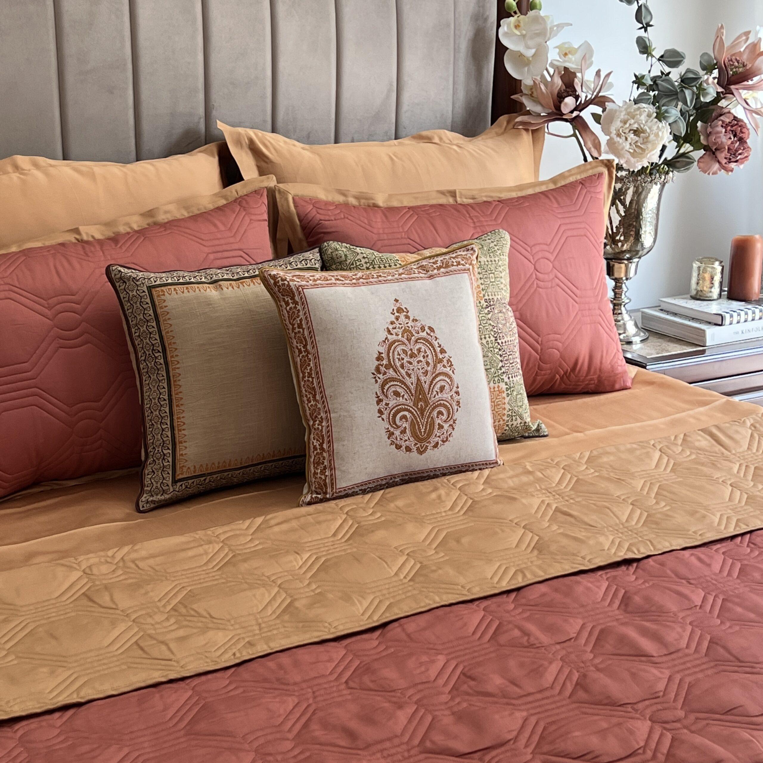Quilted Terracotta And Honey Mustard Instar Reversible Bedspread