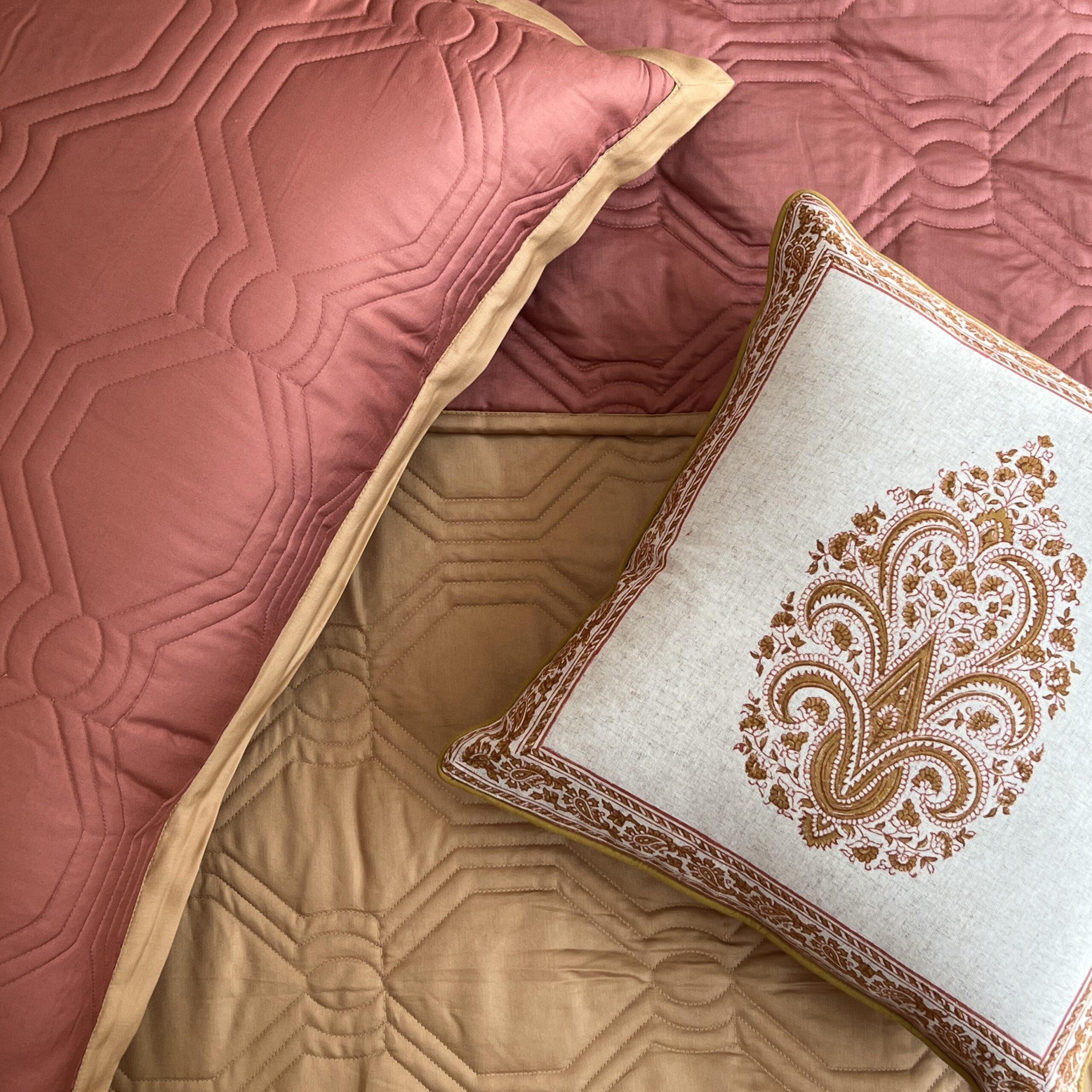 Quilted Terracotta And Honey Mustard Instar Reversible Bedspread