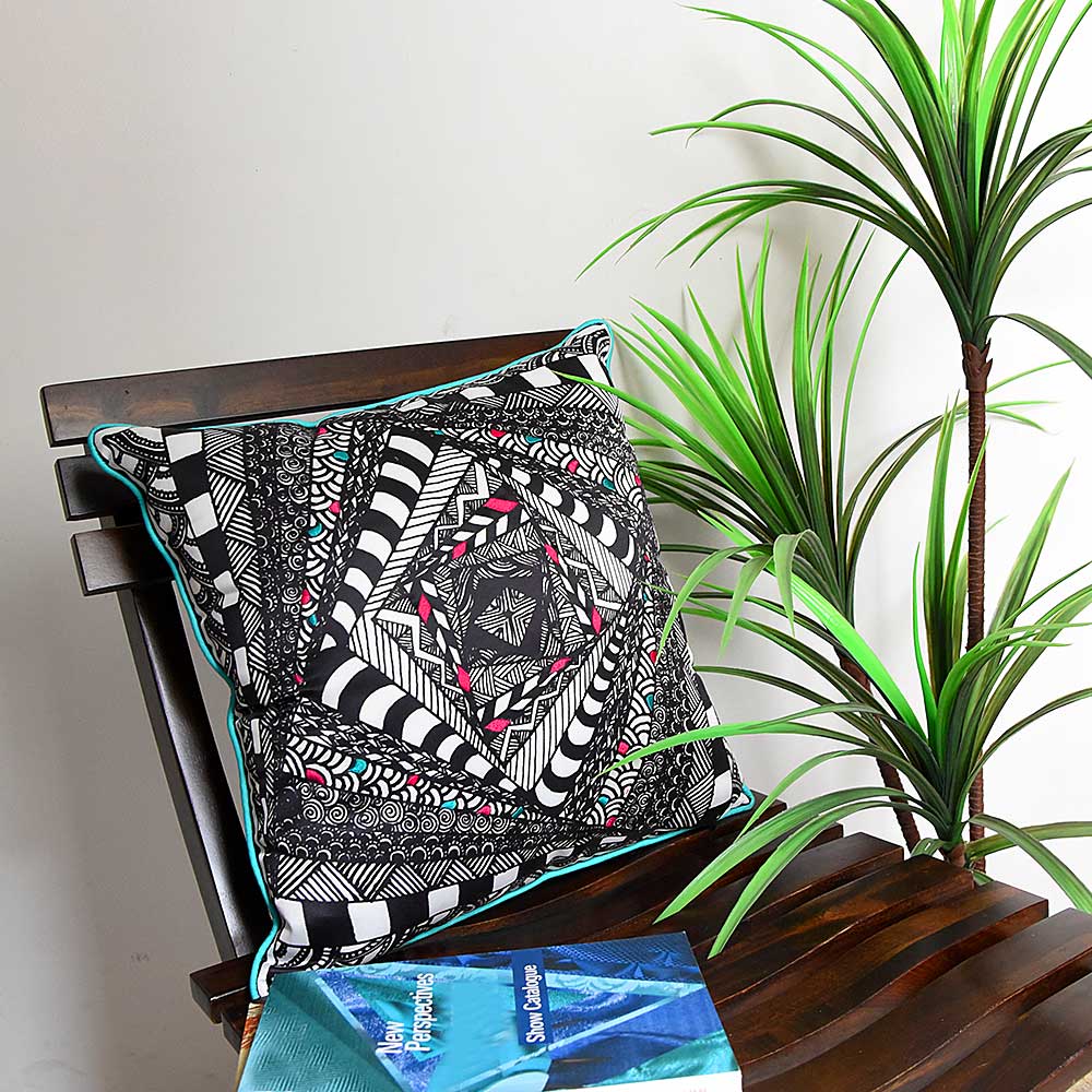 Geometric Digital Printed Designer Cushion Cover Black and White Home Decor Digital Pillow Cushion Case 16" X 16"…