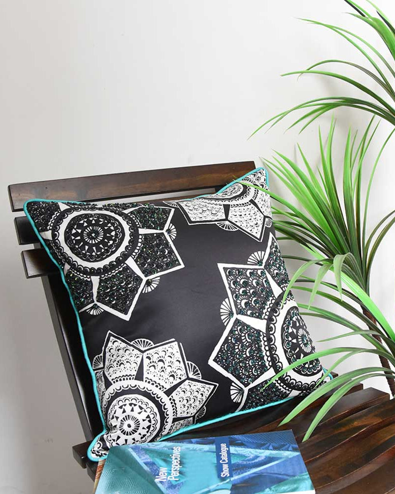 Sequins Digital Print Cushion Abstract Design Cushion Cover B 16" X 16"