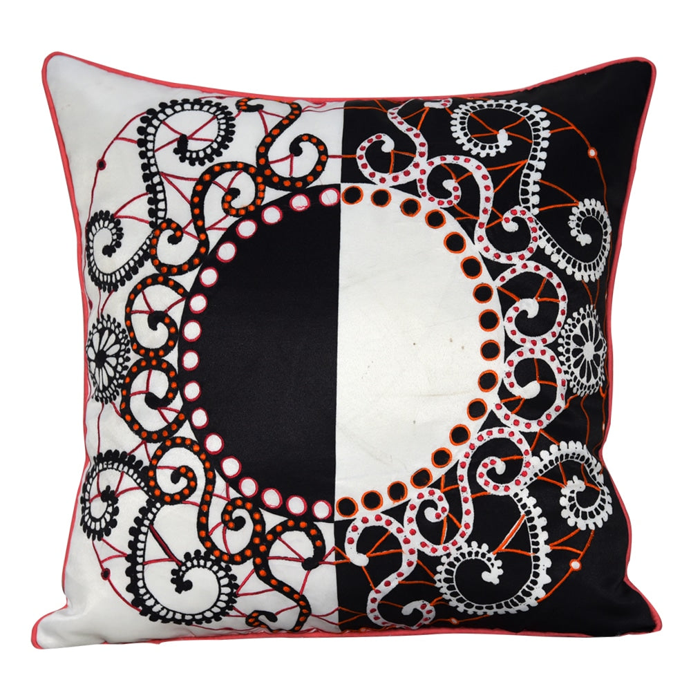 Embroidered Digital Print Cushion Cover Designer Pillow Cover Room Abstract Design Decorative Cushion Gift for Anyone Black and White Pillow Cushion Case 16" X 16"…