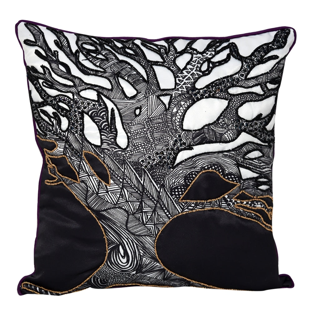 Designer Cushion Case Nature and Floral Garbrielle Digital Print Cushion Cover Hand Sketched Tree Pillow Cushion Case Black and White 16" X 16"…