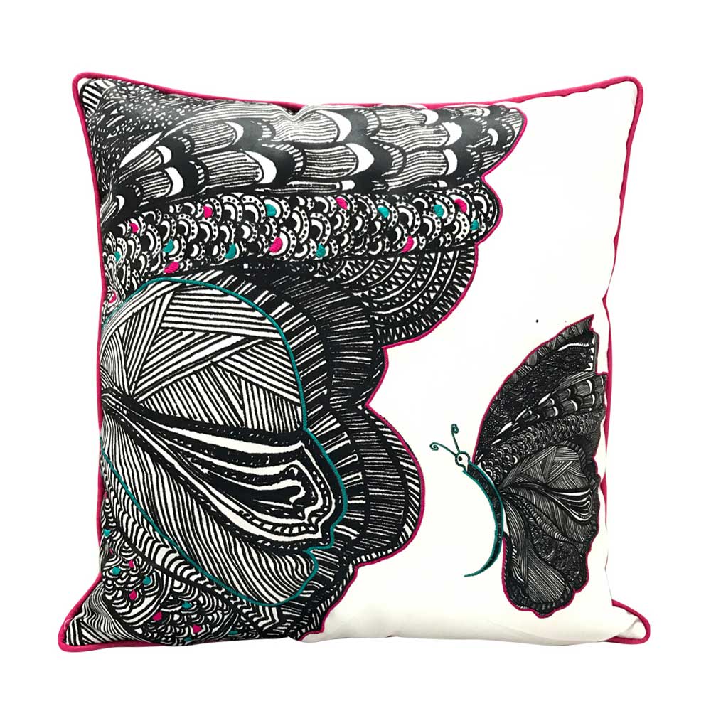 Beautiful Butterfly Nature & Floral Digital Print Cushion Cover Printed Pillow Cushion Case Black and White 16" X 16"…