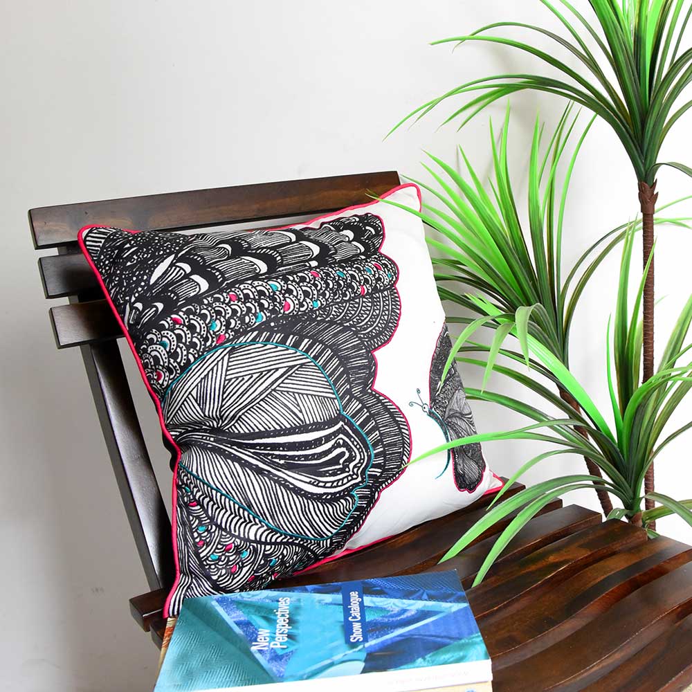 Beautiful Butterfly Nature & Floral Digital Print Cushion Cover Printed Pillow Cushion Case Black and White 16" X 16"…