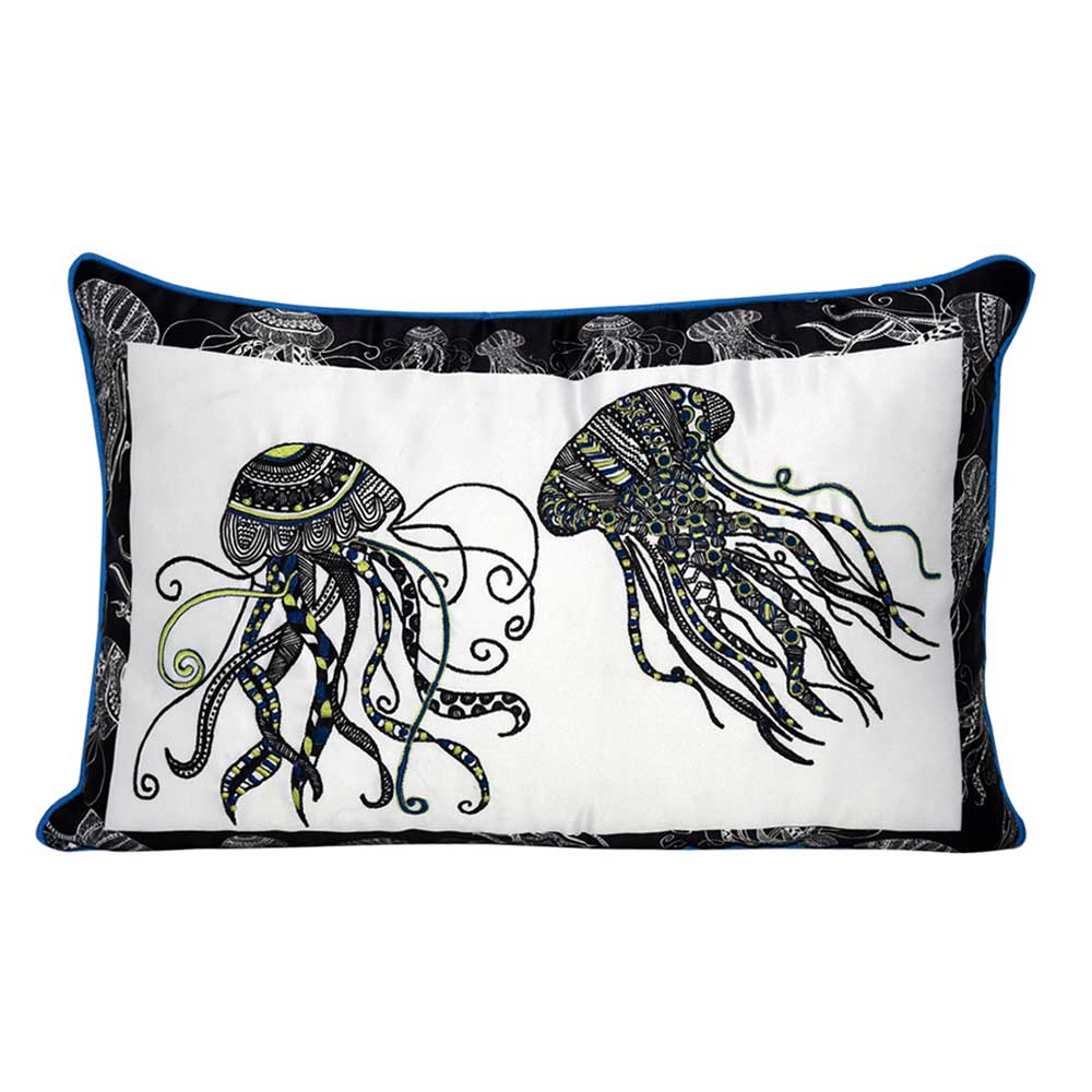 Hand Sketched Jelly Fish Digital Print Cushion Cover 12 X 18(Inch)
