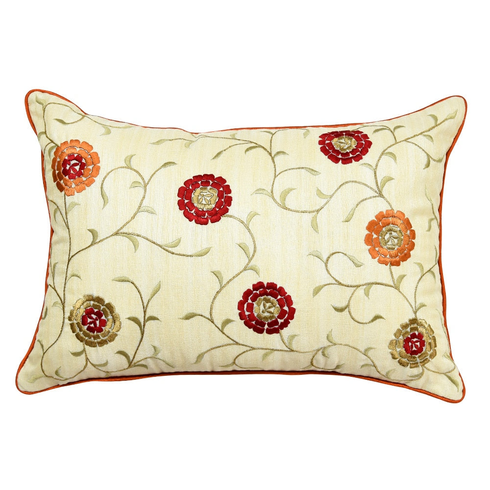 Silk Dupion Floral Embroidered Cushion Cover Outdoor Patio Sofa Chair Office Designer Pillow Cushion Case 12x18…