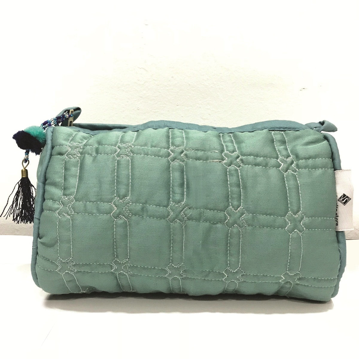 Cotton quilted  Make Up Case Light Grey Jewelry Pouch Quilted Travel Bag