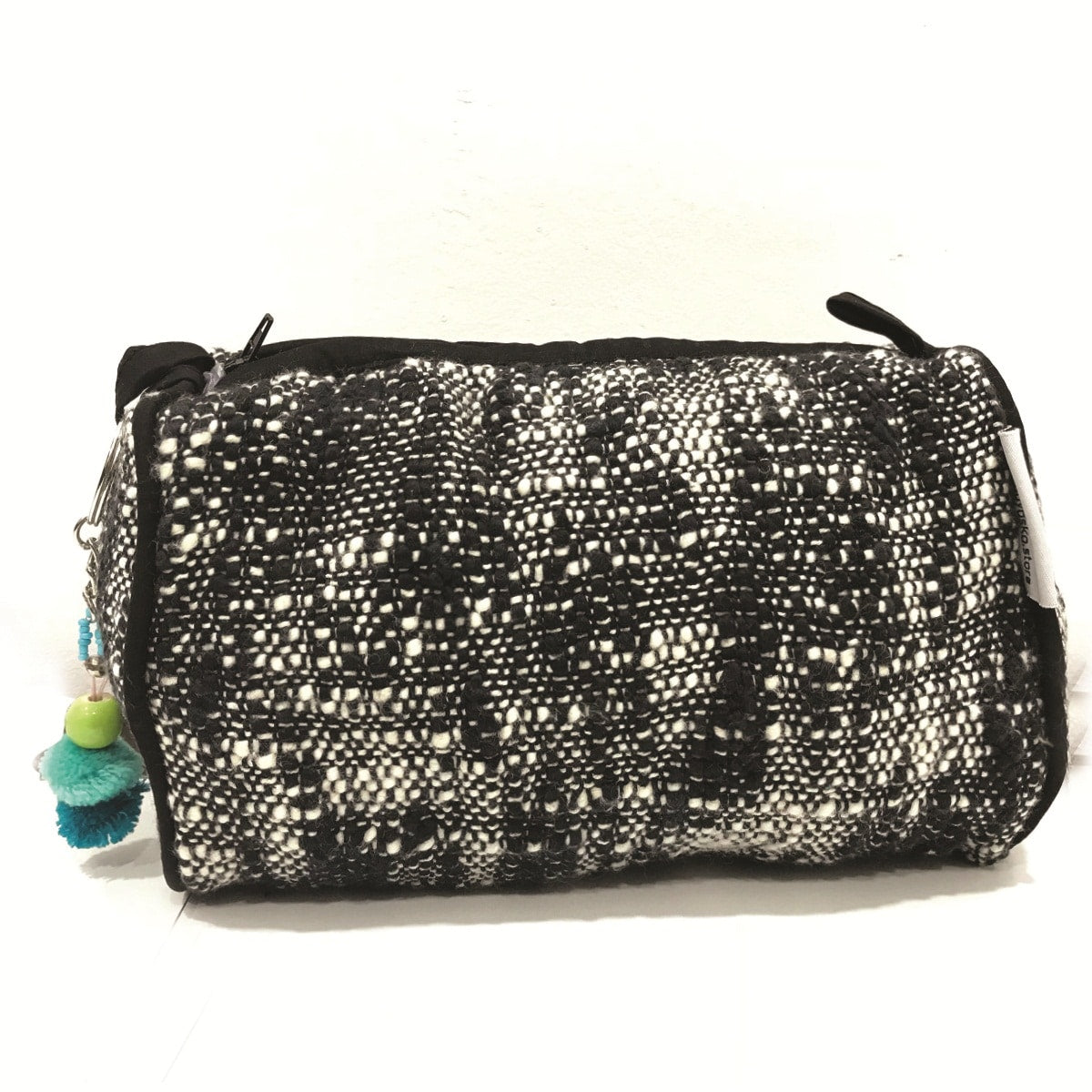 Cotton handwoven Make Up Case Handmade black and white Jewelry Pouch Travel Bag