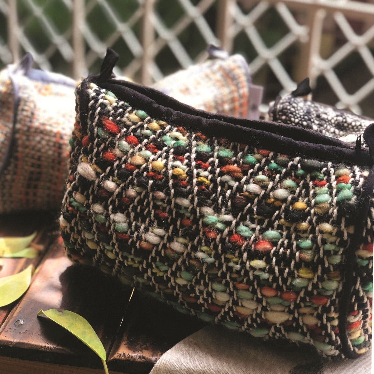 Multi Color handwoven Make Up Case Handmade Jewellery Pouch  Travel Bag