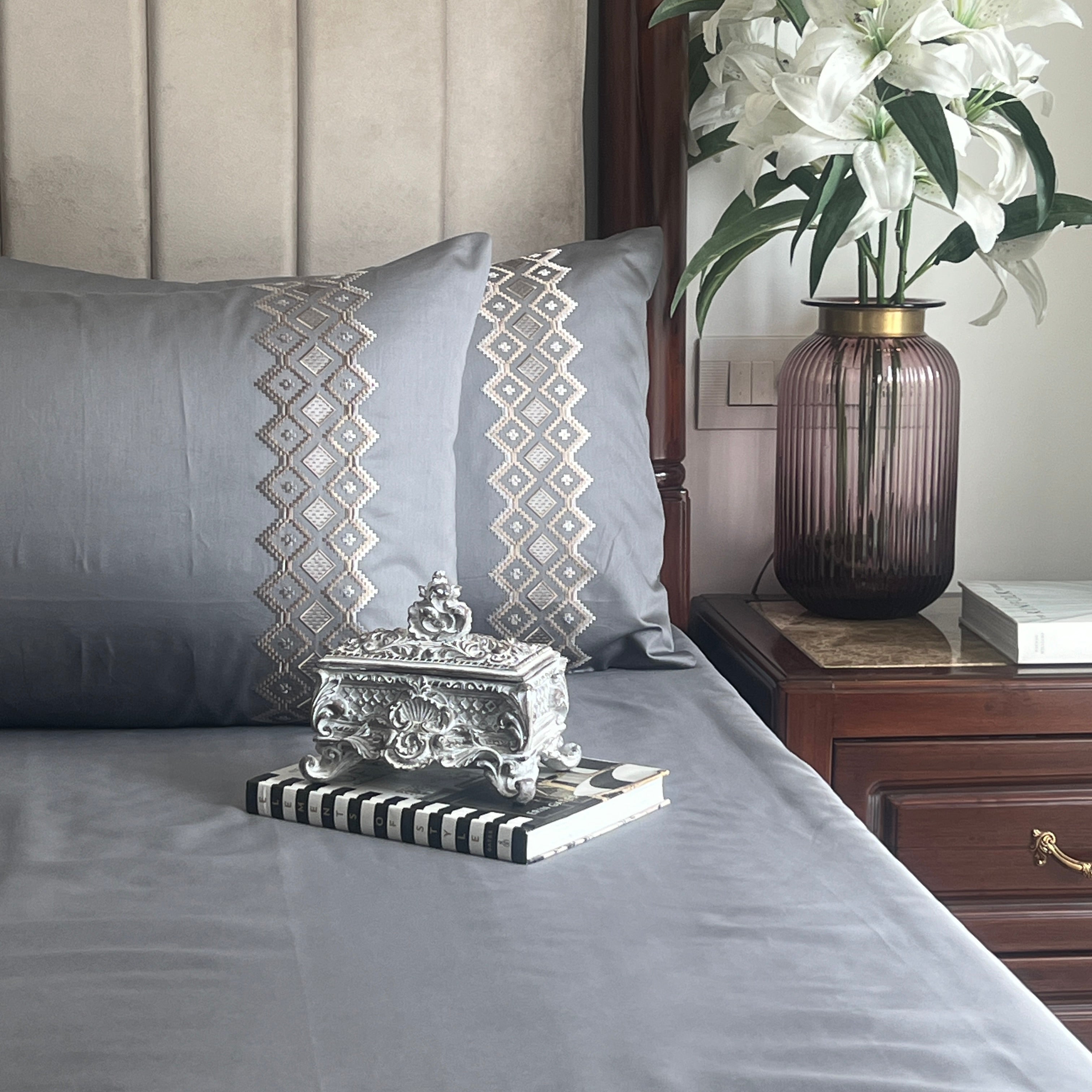1000TC Cotton Rich Diandra Dark Grey Syona Bedsheet Set