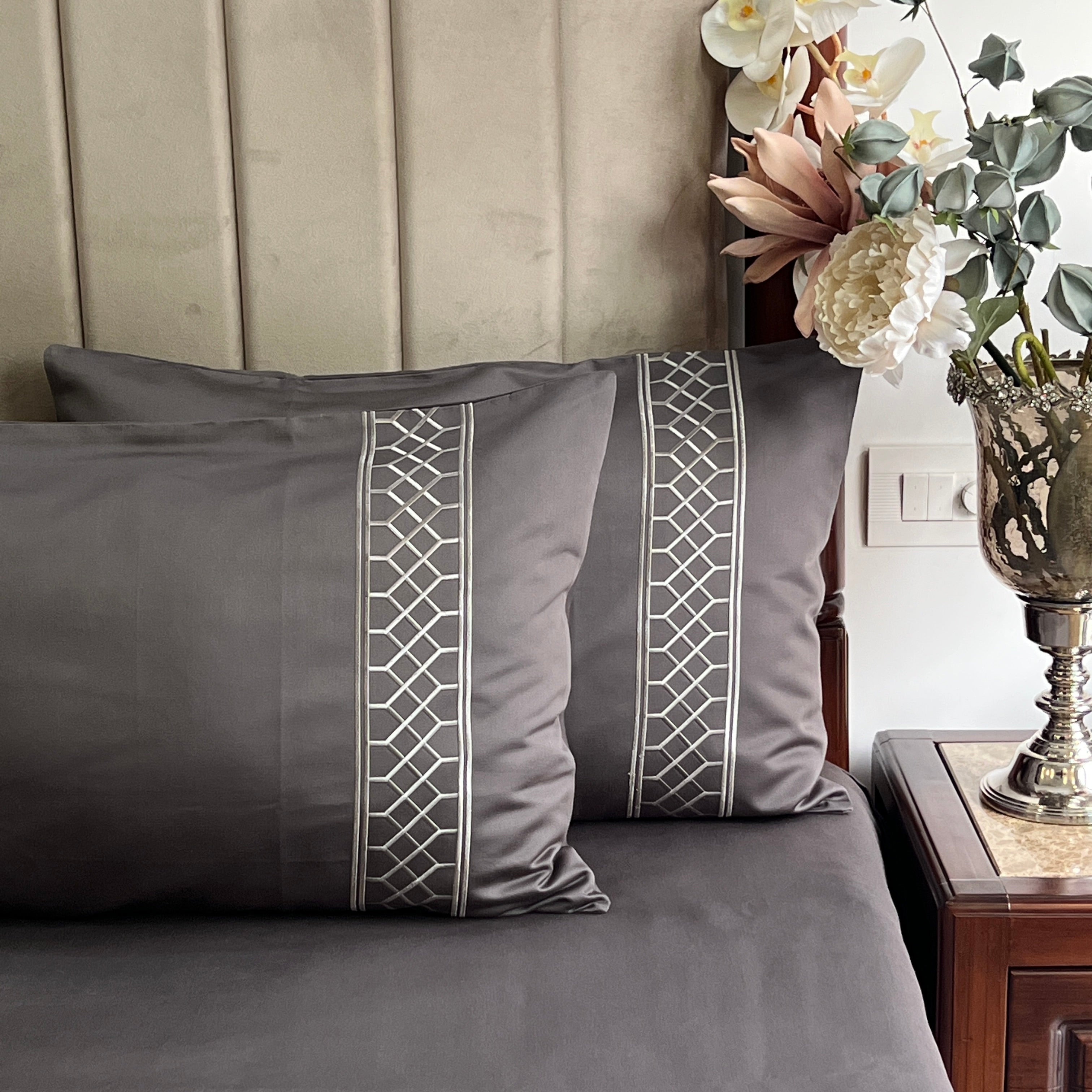 1000TC Zigzag Titanium Grey Egyptian Cotton Bedsheet Set