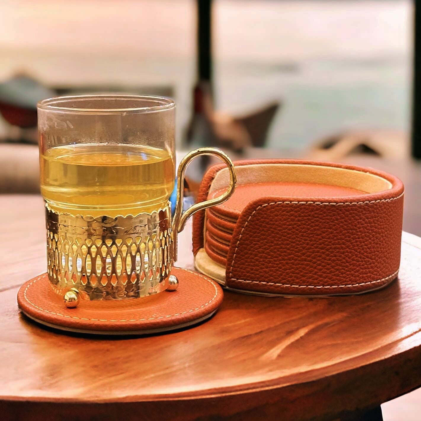 Luxora Cognac Leather Coasters